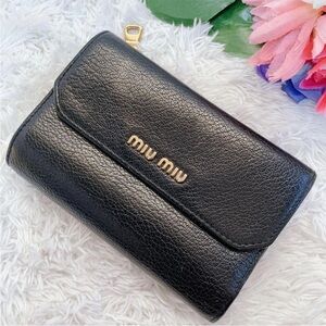 Miu Miu Black Leather Wallet with Gold Accents